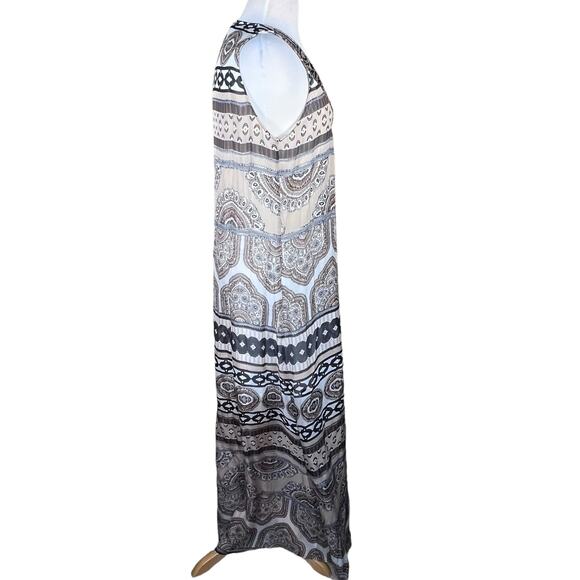 Hale Bob Boho Neutral Print Flowy Maxi with Beaded Neckline & Straps Medium - Picture 4 of 14